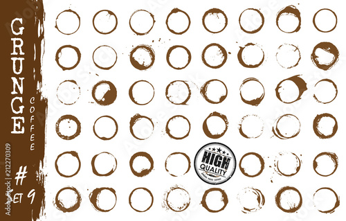 Set of realistic grunge elements stained coffee . Vector