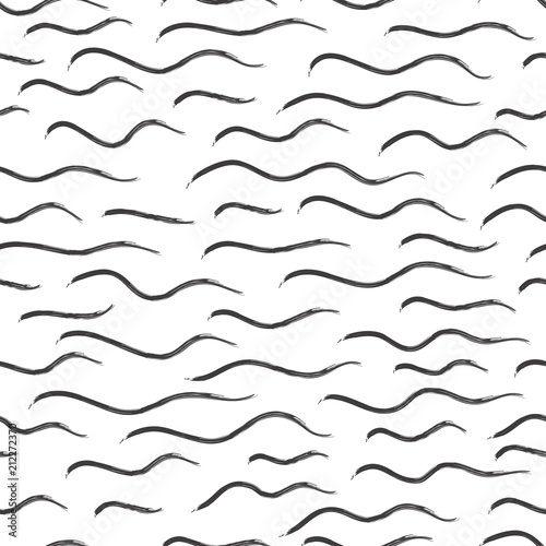 Abstract seamless black and white pattern of hand drawn doodle wavy lines. Scandinavian design style. Vector illustration for textile, backgrounds etc