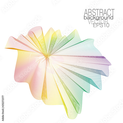 Vector line art design element. Rainbow draping fabric imitation. Abstract waving round spectral pattern on white background. Modern fashion template for creative concepts. EPS10 illustration