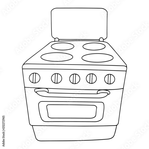 Kitchen stove cartoon illustration isolated on white background for children color book