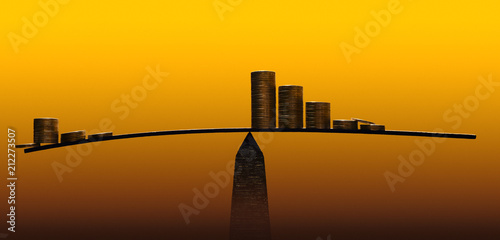 Fotografía Risk and reward, placing coins at end of lever causes steeper slope (riskier) bu