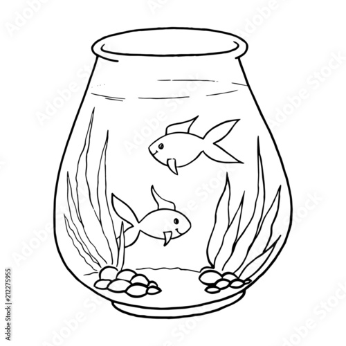 Aquarium cartoon illustration isolated on white background for children color book