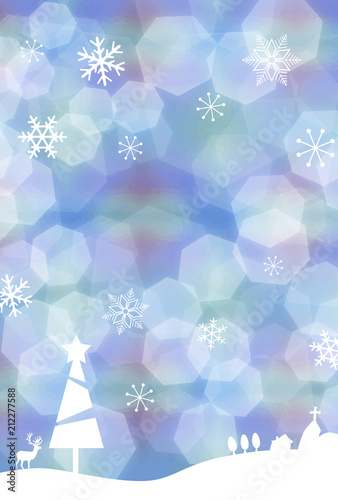 モダンな雰囲気のクリスマスカード／背景素材 ハガキサイズ ブルー ホワイト