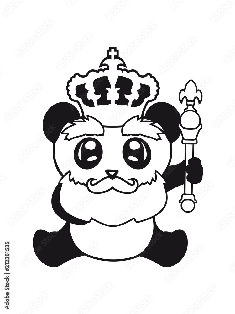 Obraz premium krone könig alt opa prinz sitzend klein dick gesicht panda süß niedlich bär china asien schwarz weiß comic cartoon
