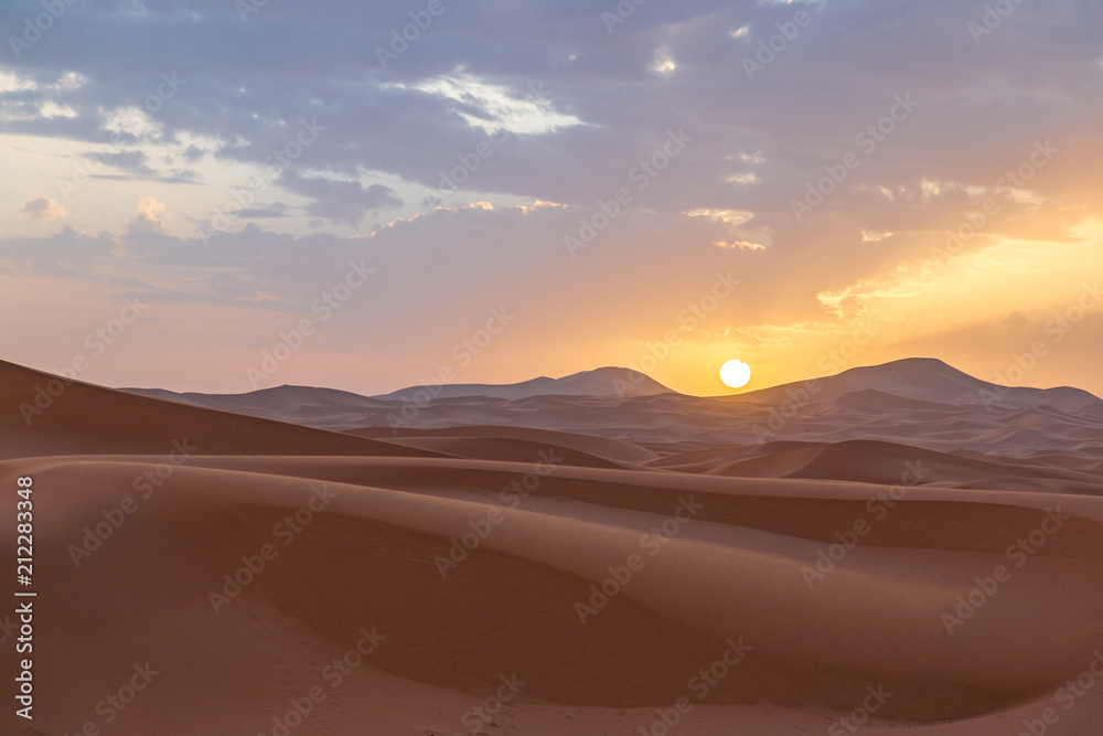 Sunrise over the Dunes in the Sahara Desert in Morocco