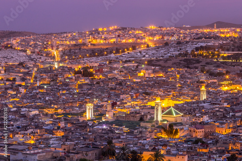 Night city scene in Fez Morocco