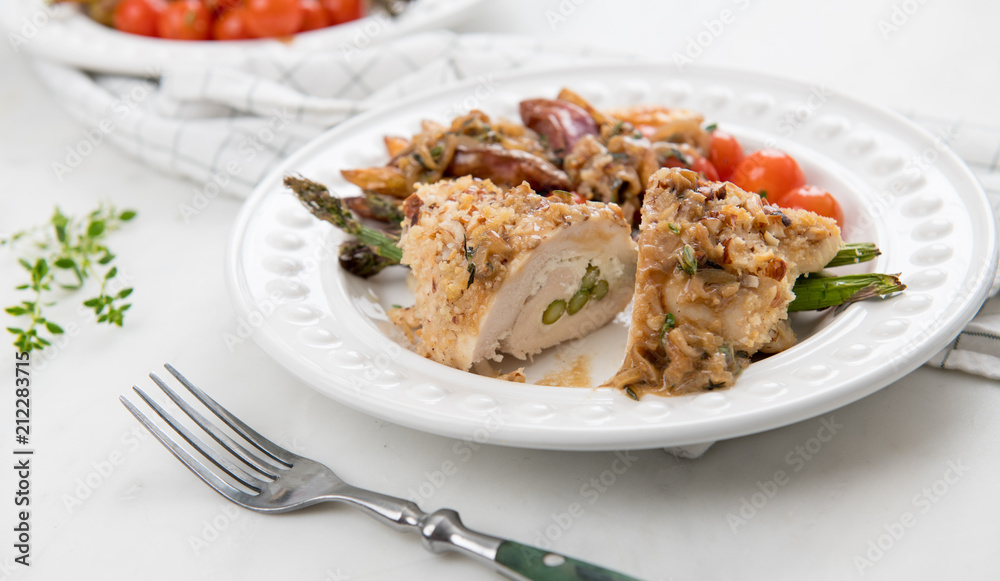 Homemade Dinner of Chicken Stuffed with Asparagus Homemade Dinner of Chicken Stuffed with Asparagus