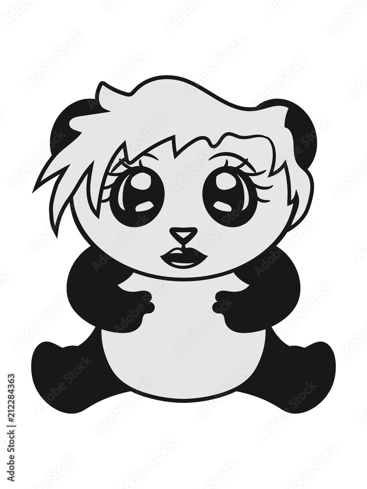 haare weiblich mädchen krone schön hübsch niedlich sitzend klein dick gesicht panda süß bär china asien schwarz weiß comic cartoon
