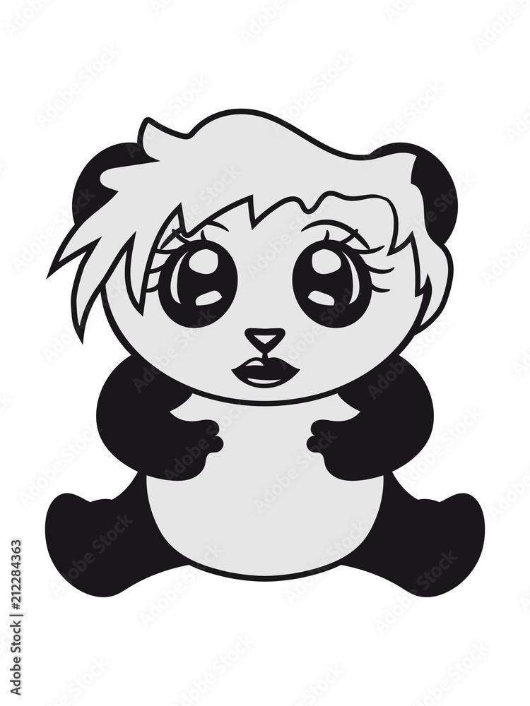 haare weiblich mädchen krone schön hübsch niedlich sitzend klein dick gesicht panda süß bär china asien schwarz weiß comic cartoon haare weiblich mädchen krone schön hübsch niedlich sitzend klein dick gesicht panda süß bär china asien schwarz weiß comic cartoon