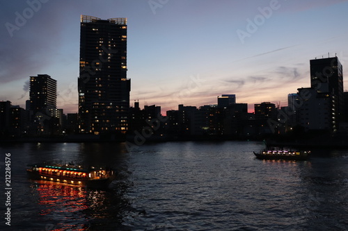 YAKATA-BUNE (houseboat) in the sunset river