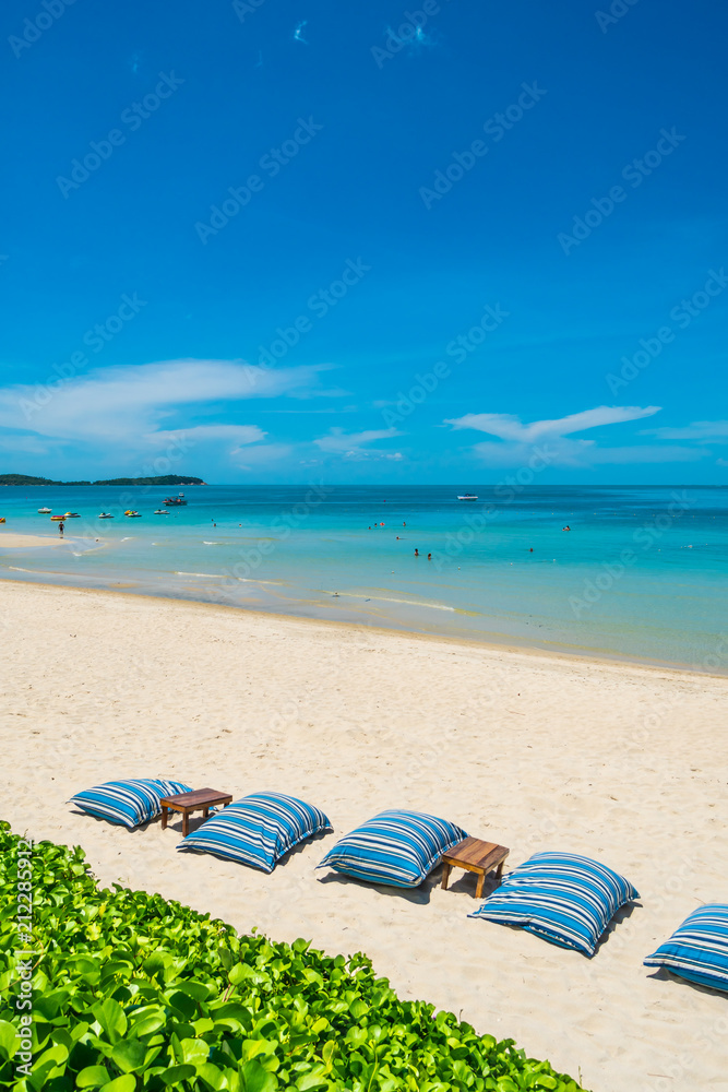 Beautiful tropical beach and sea with chair on blue sky Beautiful tropical beach and sea with chair on blue sky