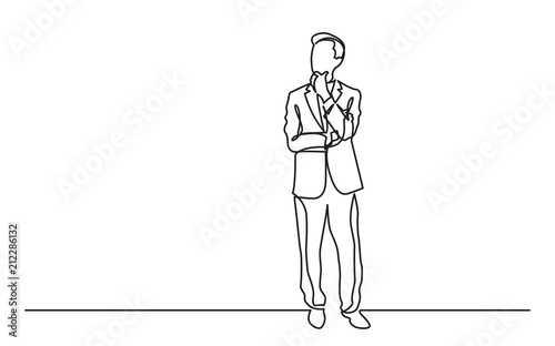 continuous line drawing of standing thinking man © OneLineStock
