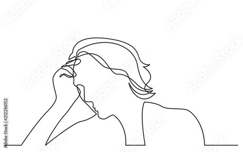 continuous line drawing of woman in depression