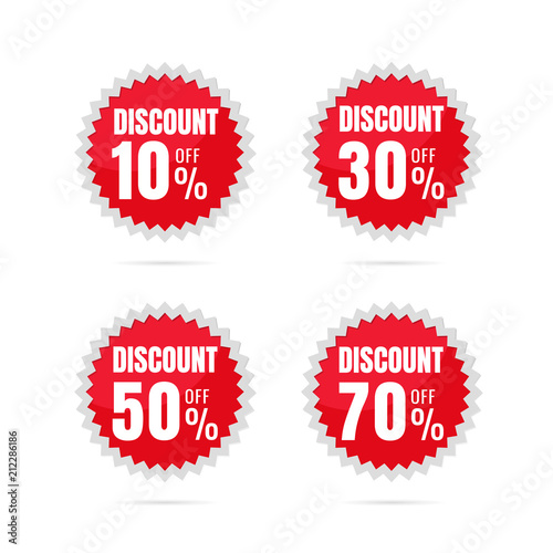 sale. Discount price tags. Spherical circle sticker label discount 10% 30% 50% 70%. on white background
