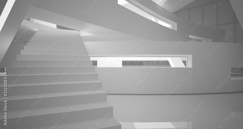 Abstract parametric white interior with neon lighting. 3D illustration and rendering. Abstract parametric white interior with neon lighting. 3D illustration and rendering.