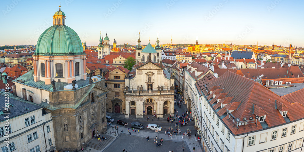 Panorama view of Prague old town in Prague, Czech