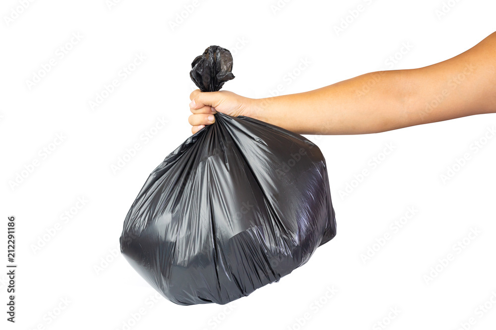 Hands holding garbage bag isolated on white background. Hands holding garbage bag isolated on white background.