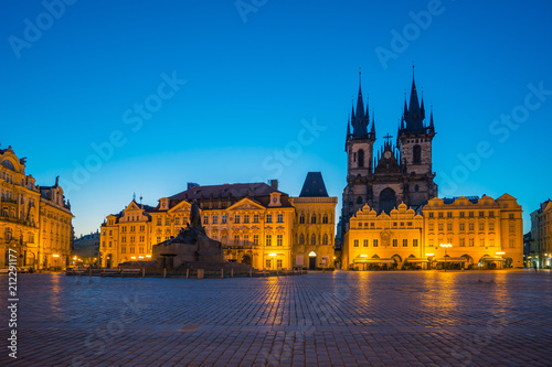 Old town square at night in Prague city, Czech Republic