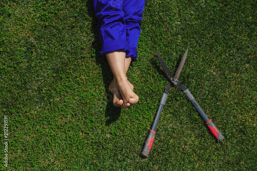 Gardener girl is rest after work