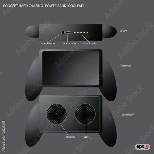 Vector Design Concept Hard case Smartphone build in Power Bank and Game Pad