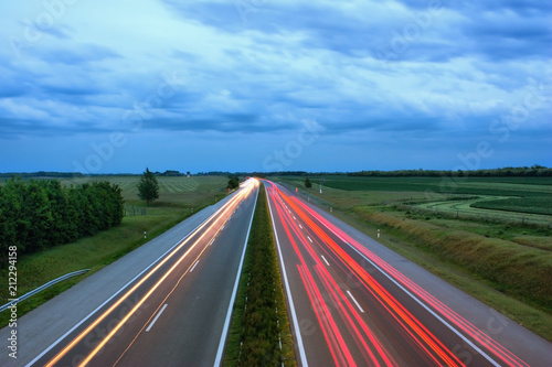 View of motorway in the evening with traffic light trails