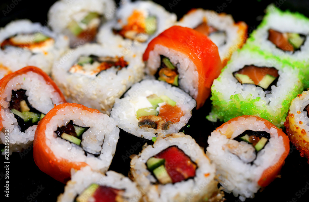 Photo of a macro background of delicious sushi Photo of a macro background of delicious sushi