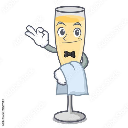 Waiter champagne mascot cartoon style