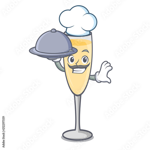 Chef with food champagne mascot cartoon style