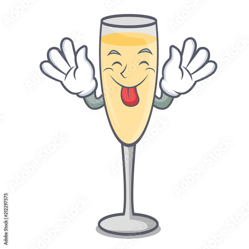 Tongue out champagne mascot cartoon style