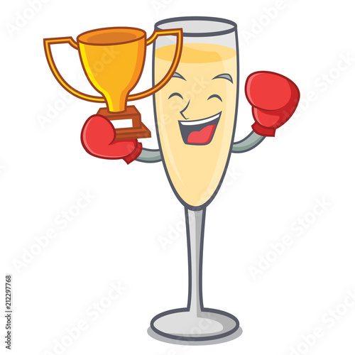 Boxing winner champagne mascot cartoon style