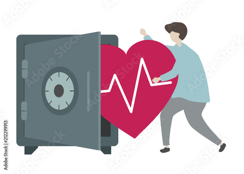 Illustration of a character and healthcare concept