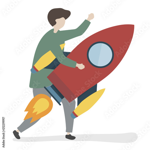 Illustration of a character holding a rocket