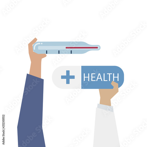 Illustration of thermometer and health