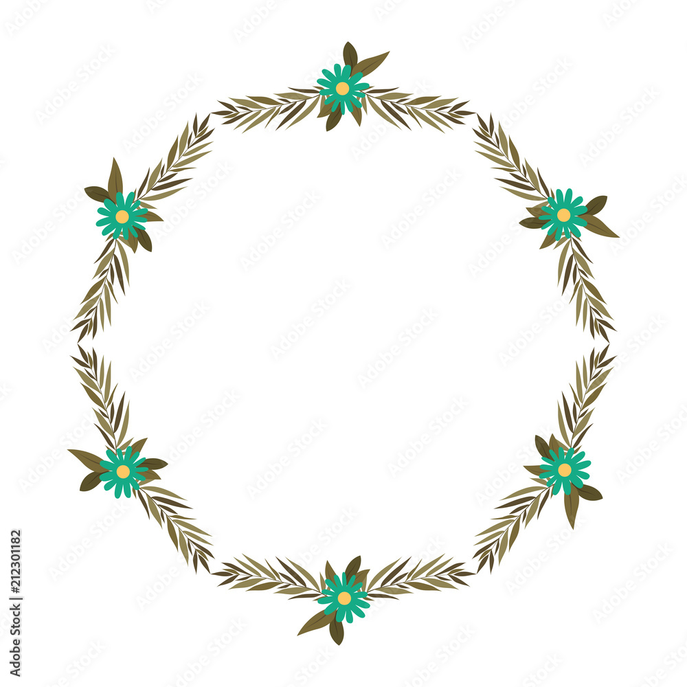 beautiful flower and leafs frame vector illustration design