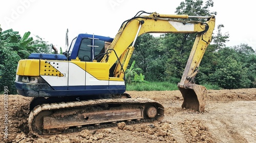 Photography backhoe to excavate the soil on the ground