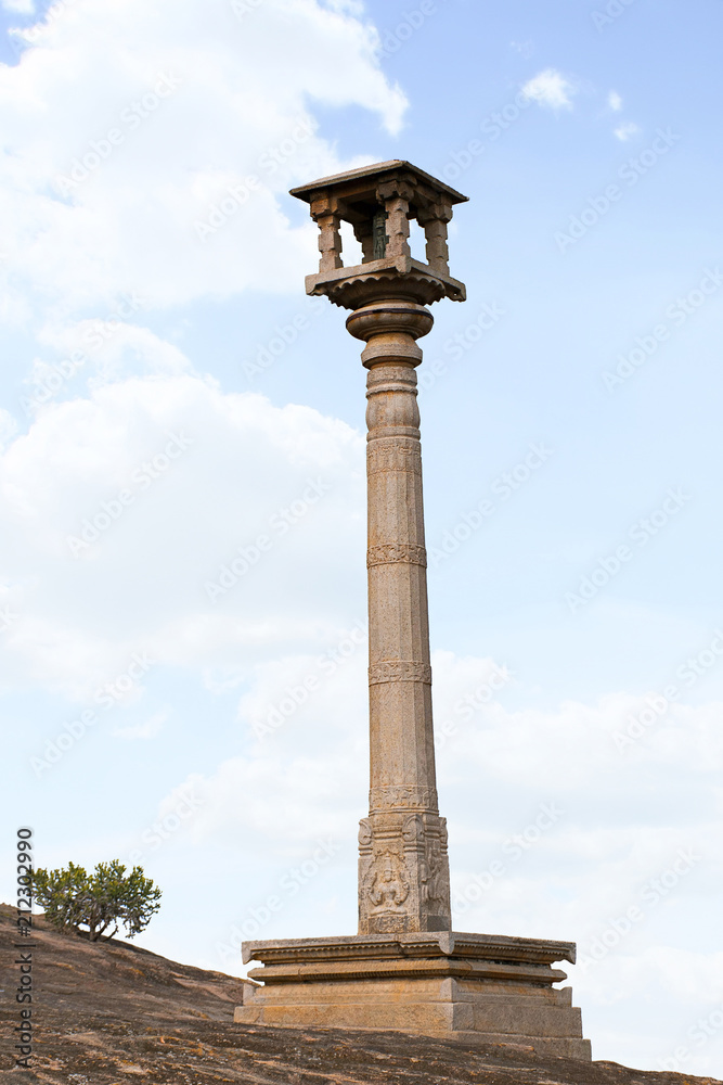 A Manastambha or pillar in front of Chennanna Basadi, Vindhyagiri Hill, Shravanbelgola, Karnataka