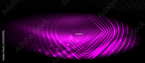 Neon glowing wave, magic energy and light motion background. Wallpaper template, hi-tech future concept