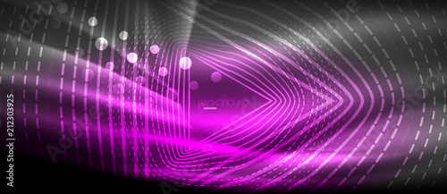 Neon glowing wave, magic energy and light motion background. Wallpaper template, hi-tech future concept