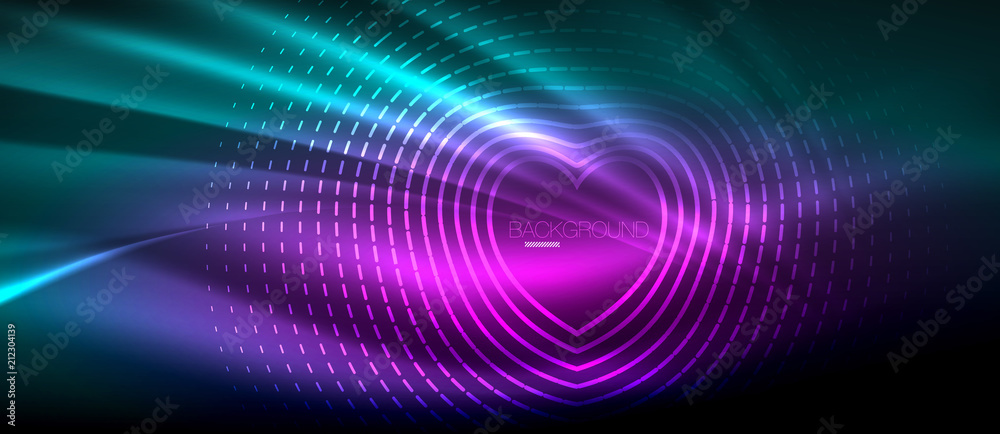 Neon glowing wave, magic energy and light motion background. Wallpaper template, hi-tech future concept Neon glowing wave, magic energy and light motion background. Wallpaper template, hi-tech future concept