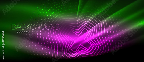 Neon glowing wave  magic energy and light motion background. Wallpaper template  hi-tech future concept