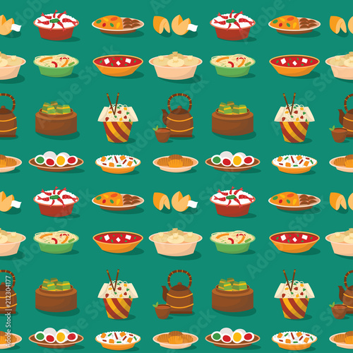 Chinese cuisine tradition food dish delicious asia dinner meal china lunch cooked seamless pattern background vector illustration