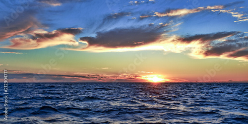 Golden colored blue Sky Sunrise Seascape. Australia