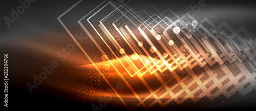 Neon glowing wave, magic energy and light motion background. Wallpaper template, hi-tech future concept