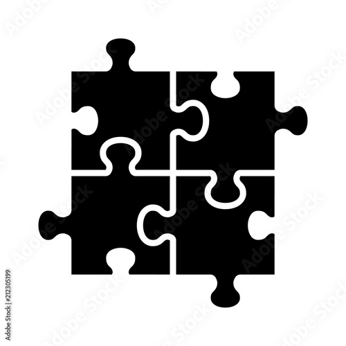 Four pieces of jigsaw puzzle or teamwork concept flat vector icon for apps and websites