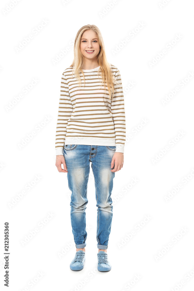 Pretty teenage girl on white background