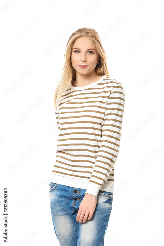 Pretty teenage girl on white background Pretty teenage girl on white background