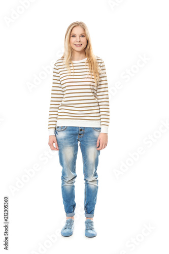 Pretty teenage girl on whit...