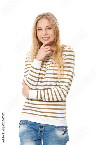 Pretty teenage girl on whit...