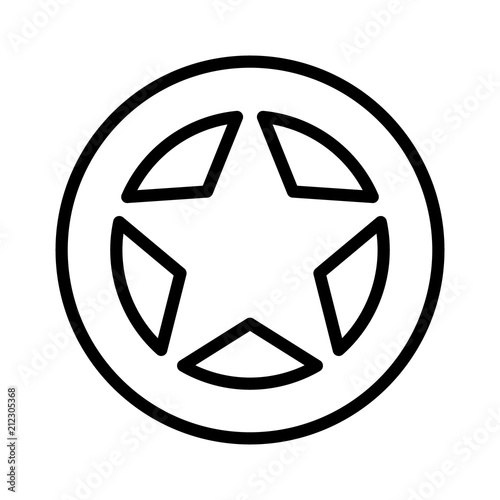 Sheriff or Texas Ranger wild west circular star in a wheel badge line art vector icon for games and websites