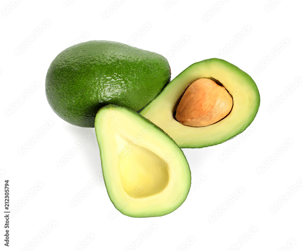 Ripe fresh avocados on white background Ripe fresh avocados on white background